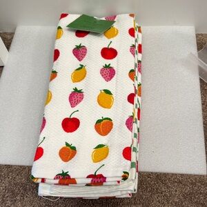 kate spade fruit print stripe kitchen towels set of 3 NWT